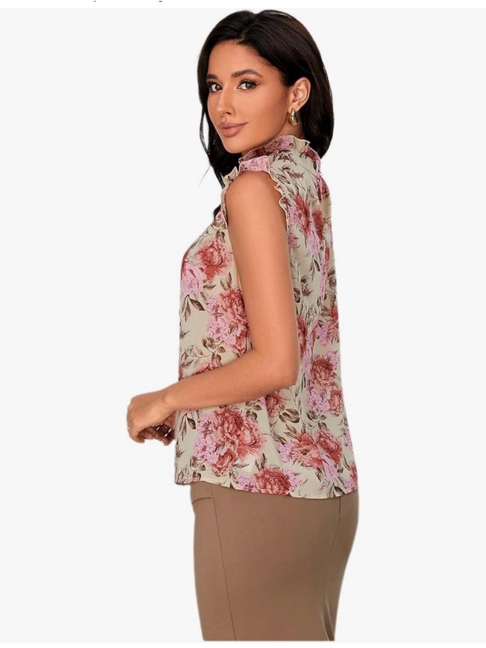 Amazon Floral Mock Neck Sleeveless Blouse - Pink on Cream - Picture 3 of 6